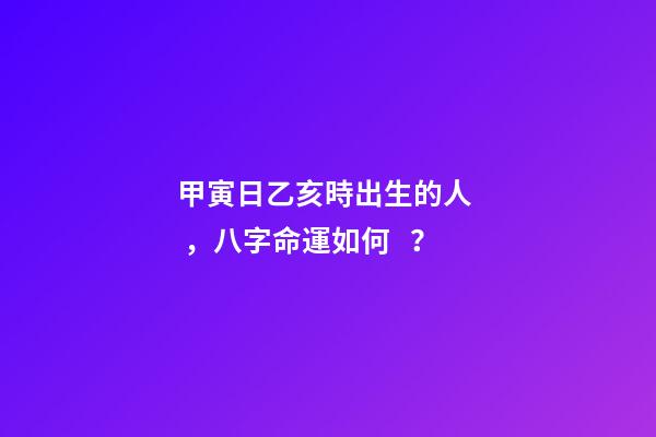 甲寅日乙亥時出生的人，八字命運如何？